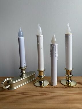 4 Battery Operated Flickering Faux Drip Taper Candles Decor Set Vintage